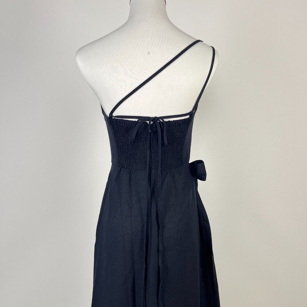NWT Farm Rio Linen Blend Black One Shoulder Bow Smocked Wrap Maxi Dress Sz XL - Picture 7 of 10